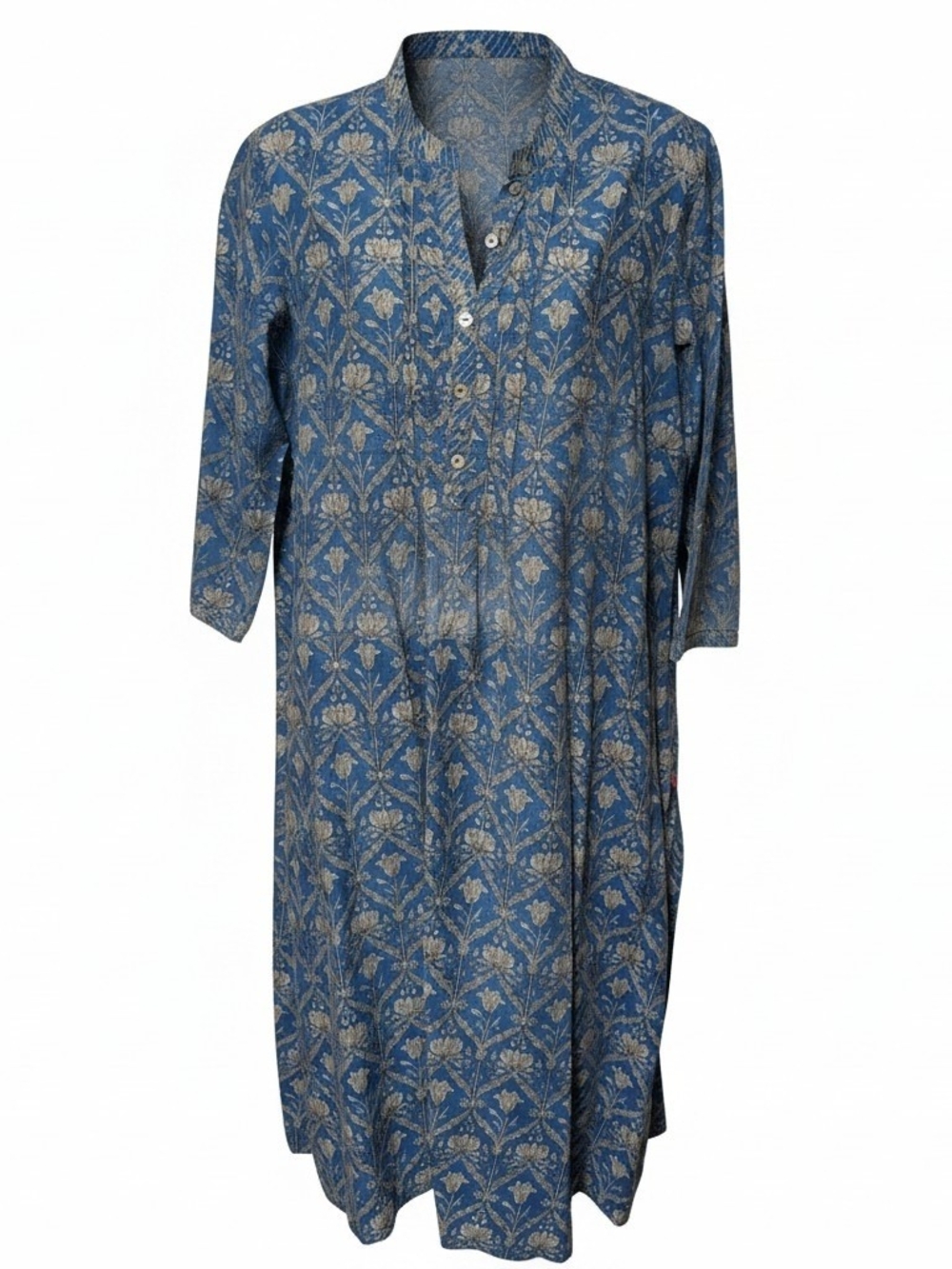 BIBA Blue and Cream Floral Button-Front Tunic Medium
